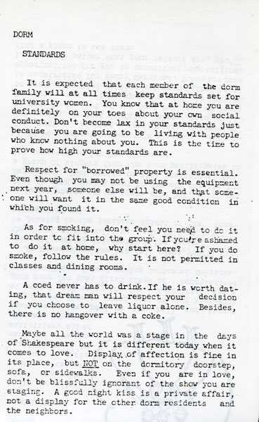 Pamphlet describing dorm standards