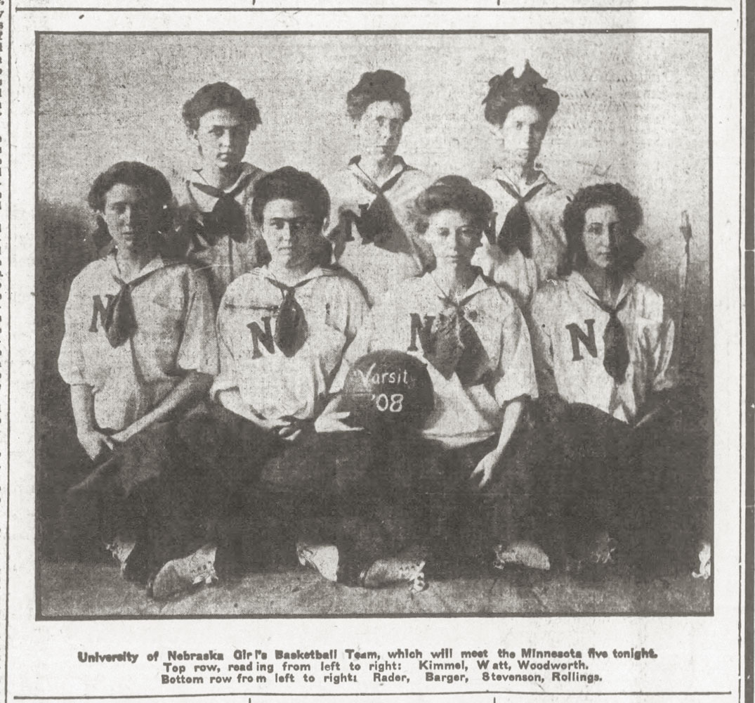 A newspaper clipping with a black and white image of a basketball team