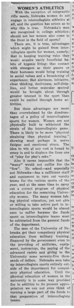 A newspaper clipping with the headline "Women's Athletics"